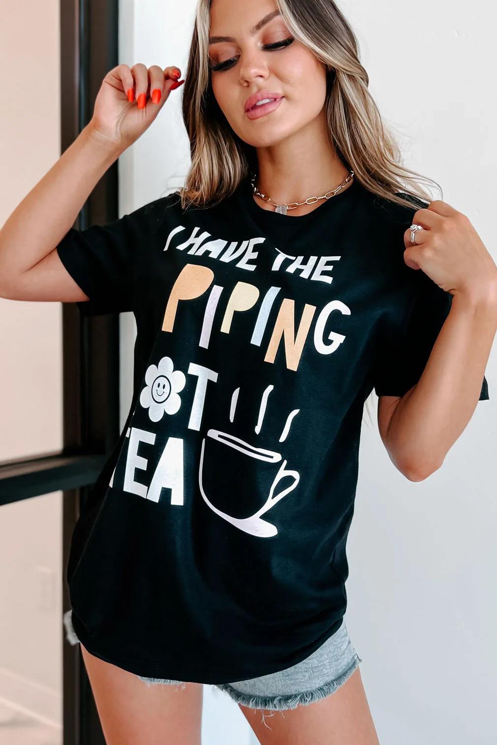 "Piping Hot Tea" Graphic T-Shirt (Black) - Print On Demand