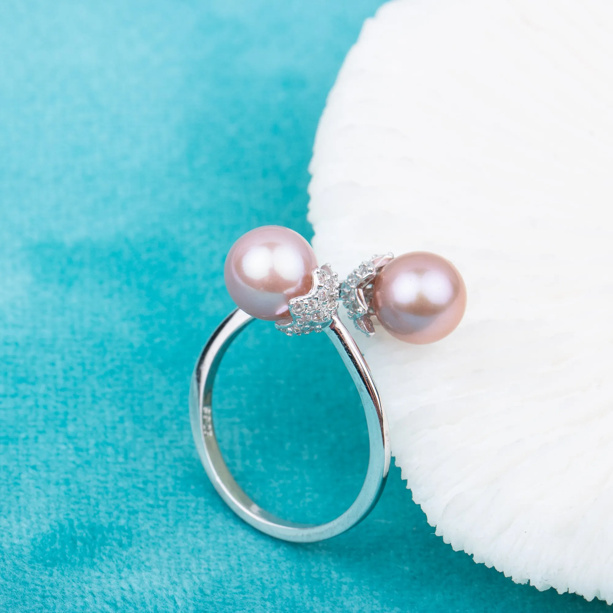 r010681 DIY 7-8mm Natural Freshwater pearl Ring accessory 925 sterling silver Adjustable size engagement jewelry ring for women