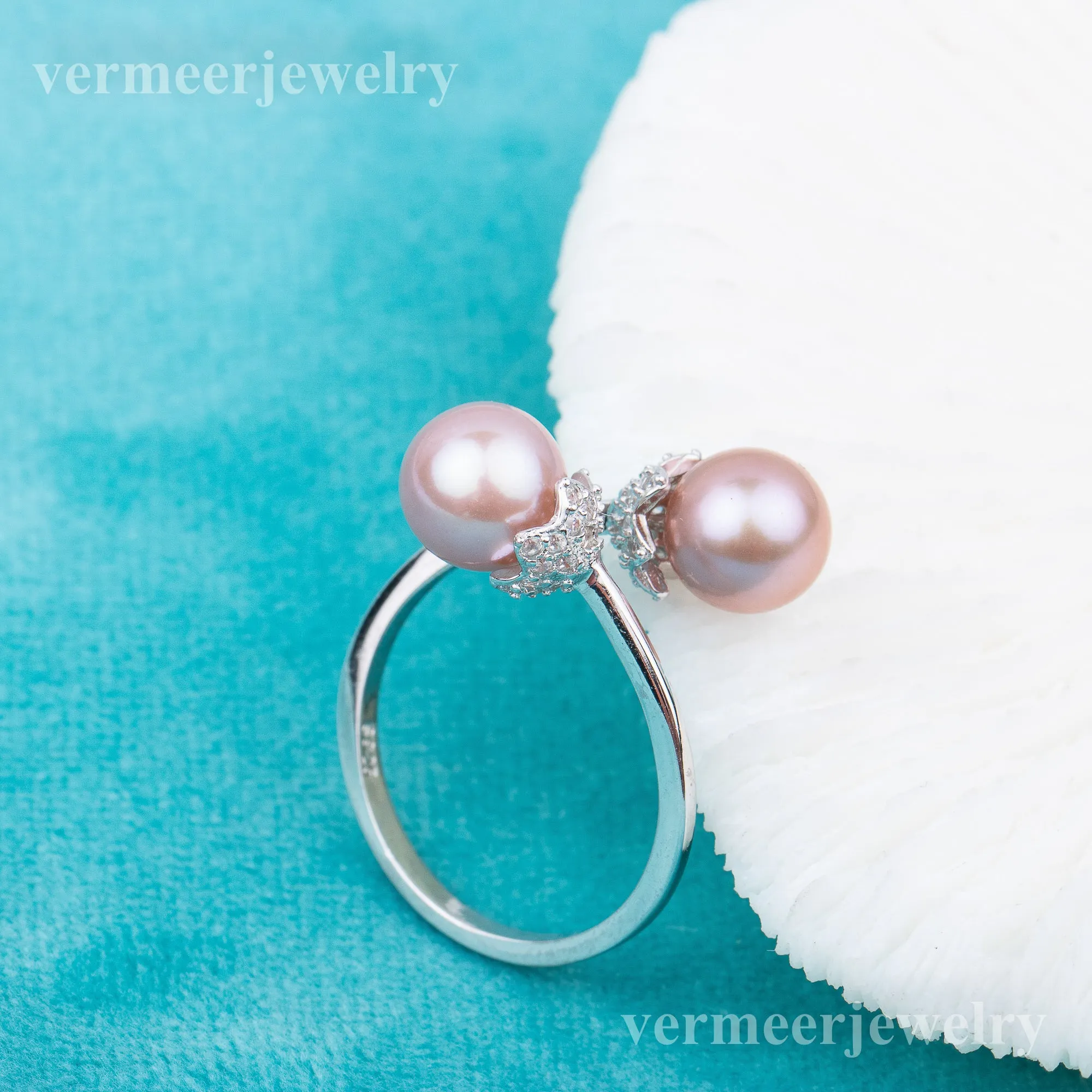 r010681 DIY 7-8mm Natural Freshwater pearl Ring accessory 925 sterling silver Adjustable size engagement jewelry ring for women