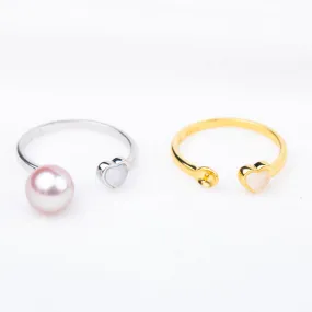 r010711 DIY 7-8mm Natural Freshwater pearl Ring accessory 925 sterling silver Adjustable size engagement jewelry ring for women