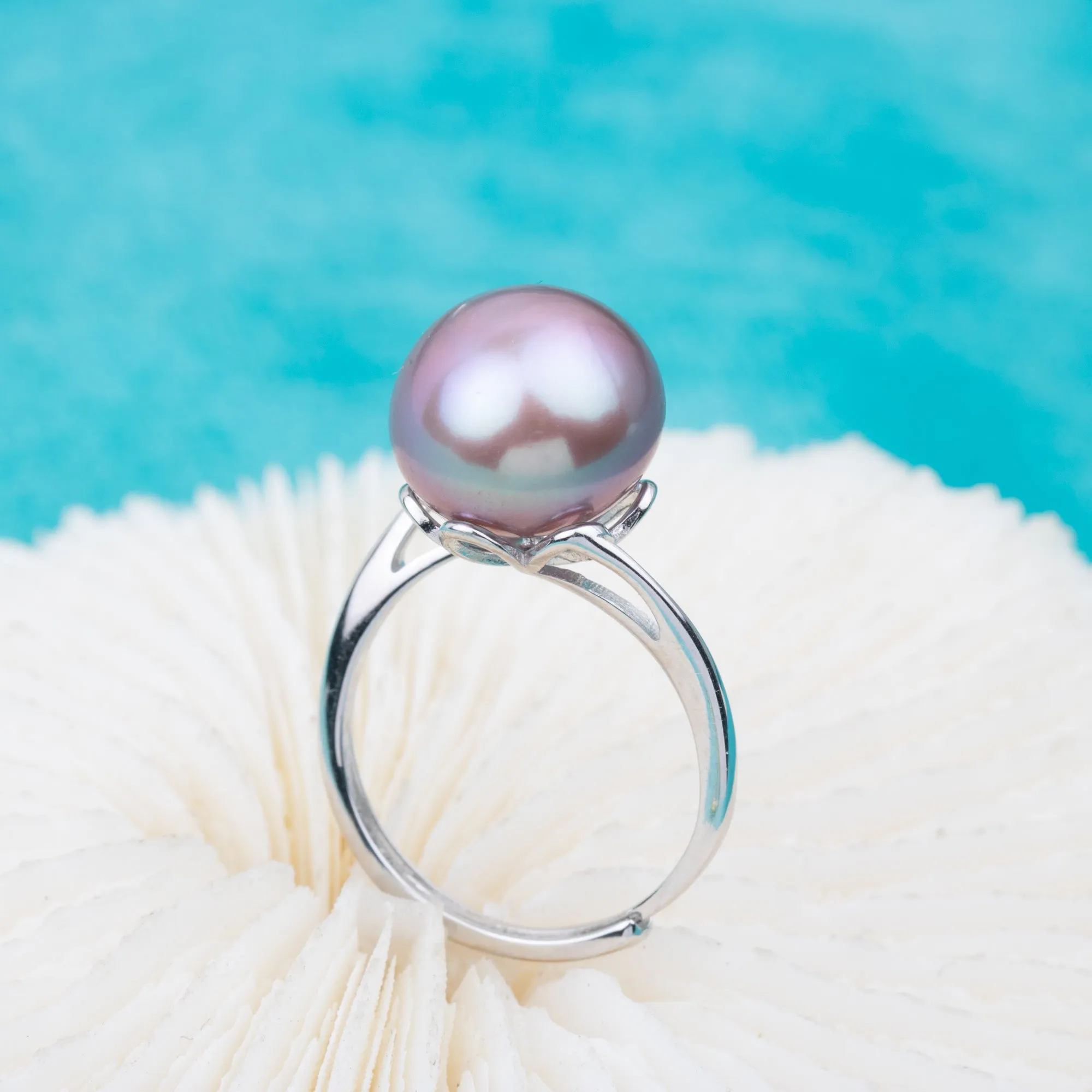 r010804 DIY 9-11mm Natural Freshwater pearl Ring accessory 925 sterling silver Adjustable size engagement jewelry ring for women