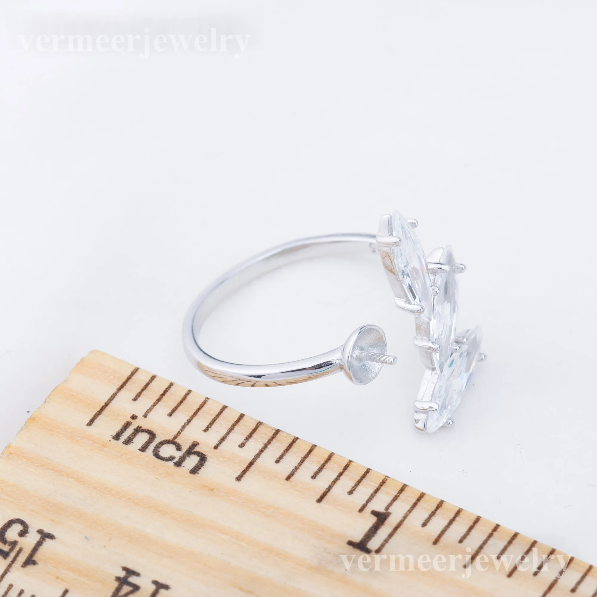 r010907 DIY 6-8mm Natural Freshwater pearl Ring accessory 925 sterling silver Adjustable size engagement jewelry ring for women