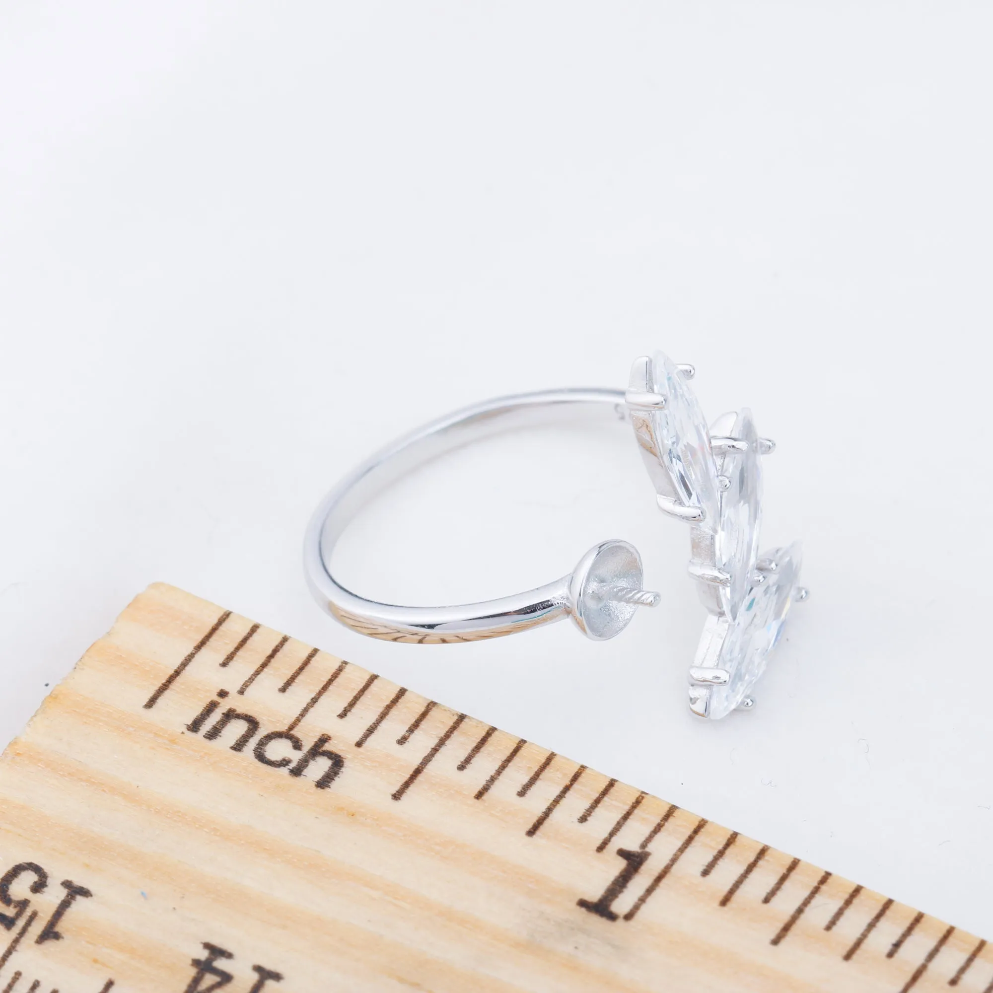 r010907 DIY 6-8mm Natural Freshwater pearl Ring accessory 925 sterling silver Adjustable size engagement jewelry ring for women