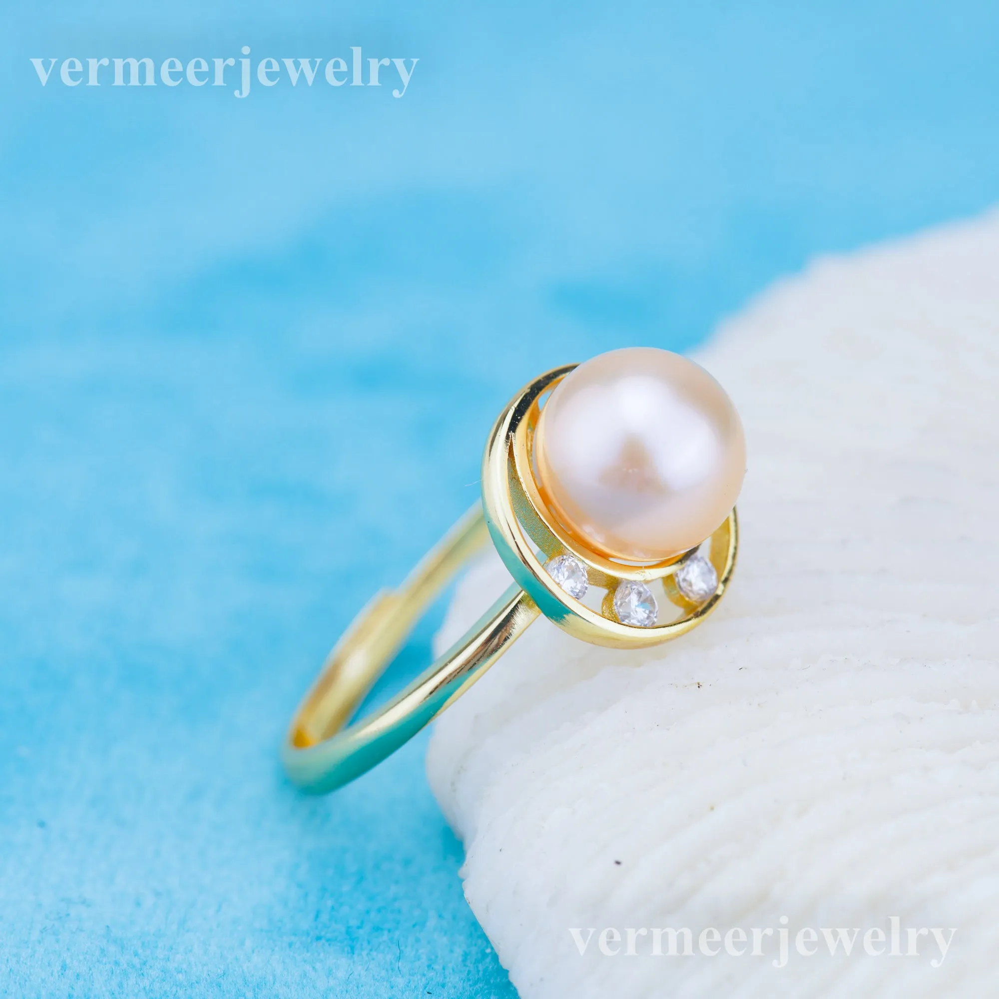 r010921 DIY 6-8mm Natural Freshwater pearl Ring accessory 925 sterling silver Adjustable size engagement jewelry ring for women