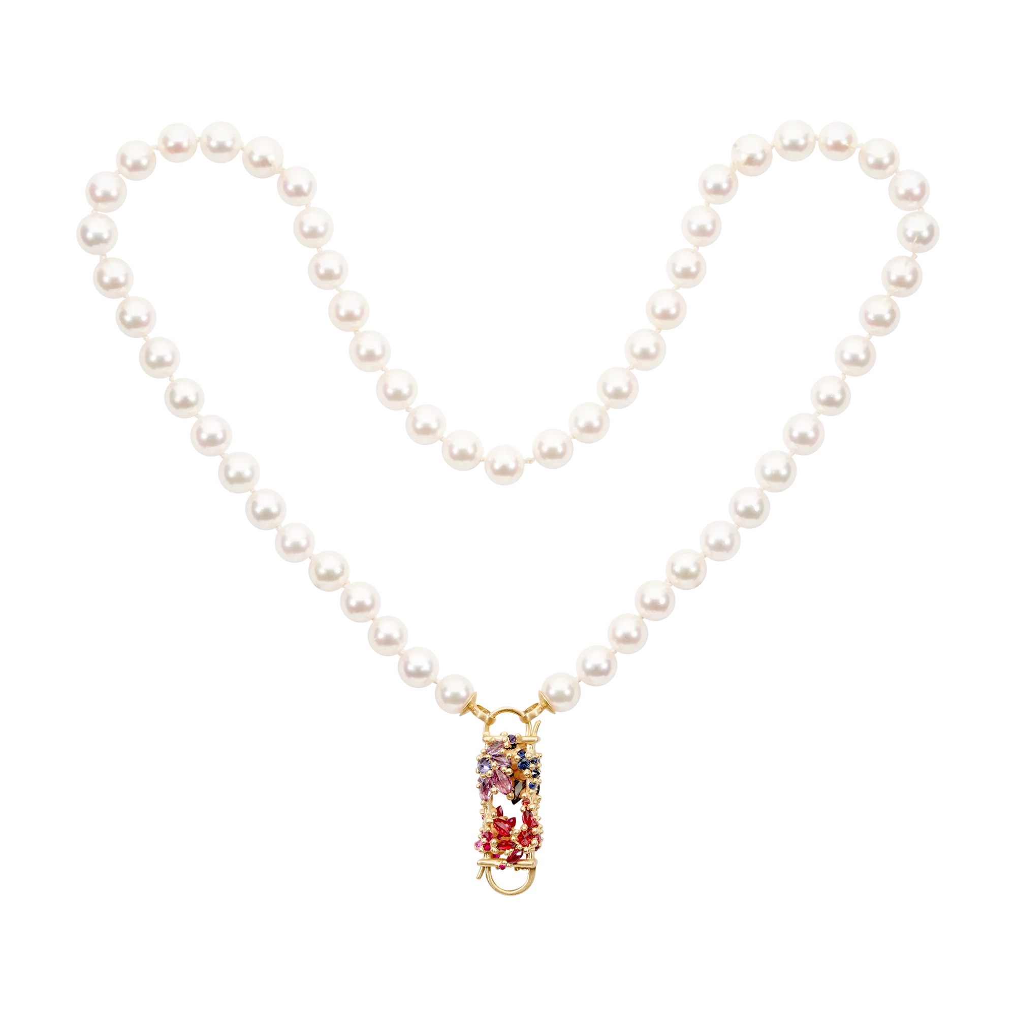 Rainbow Fontaine Box Clasp Pearl Necklace - 11296