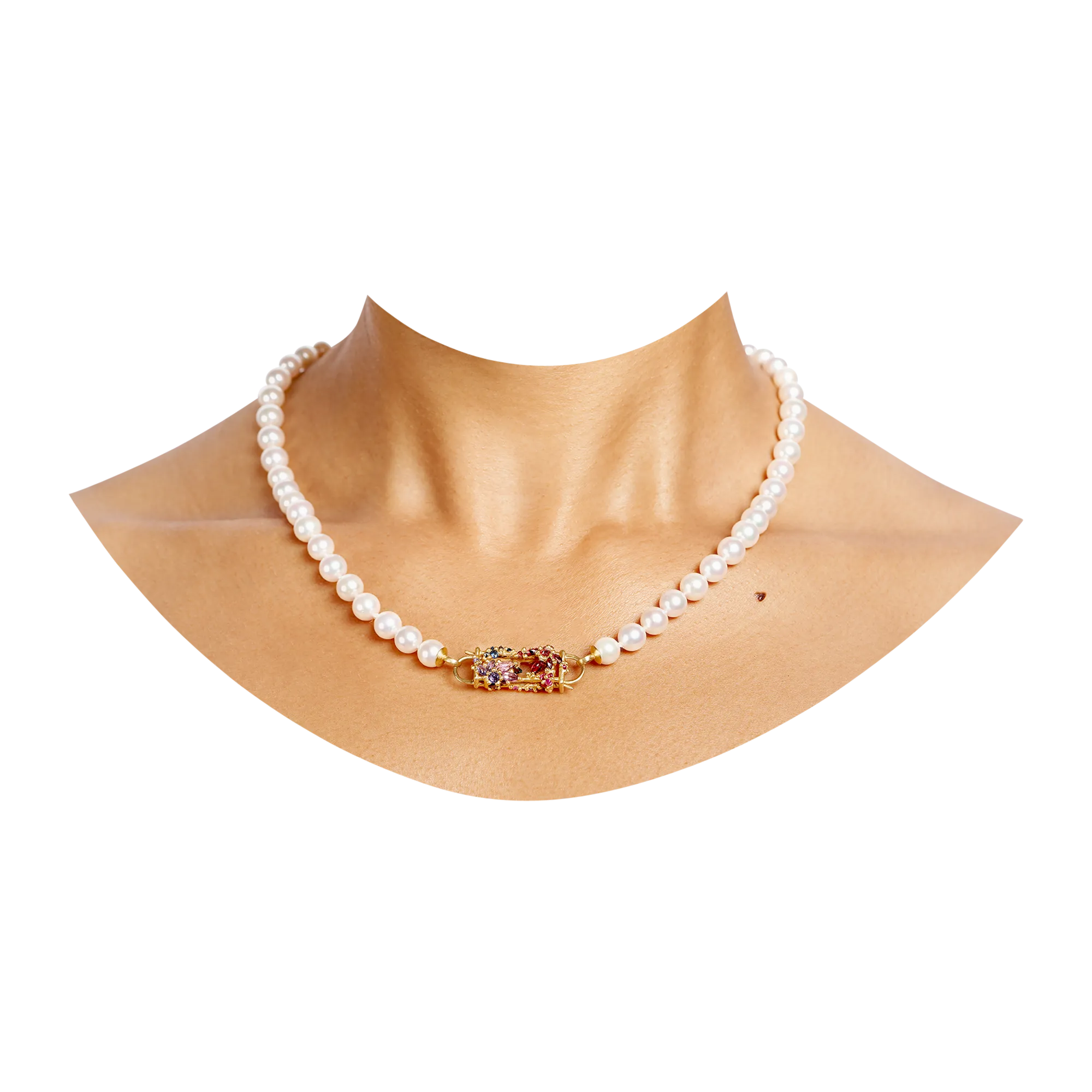 Rainbow Fontaine Box Clasp Pearl Necklace - 11296