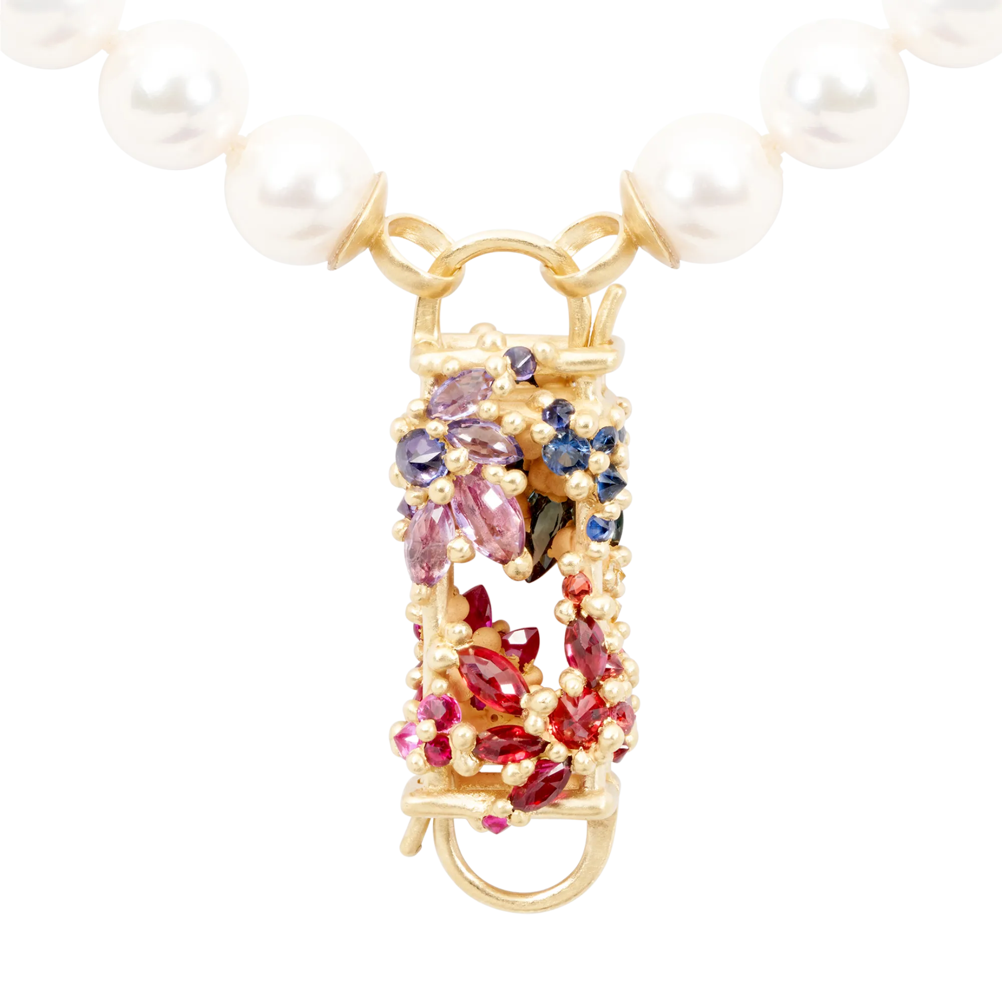 Rainbow Fontaine Box Clasp Pearl Necklace - 11296