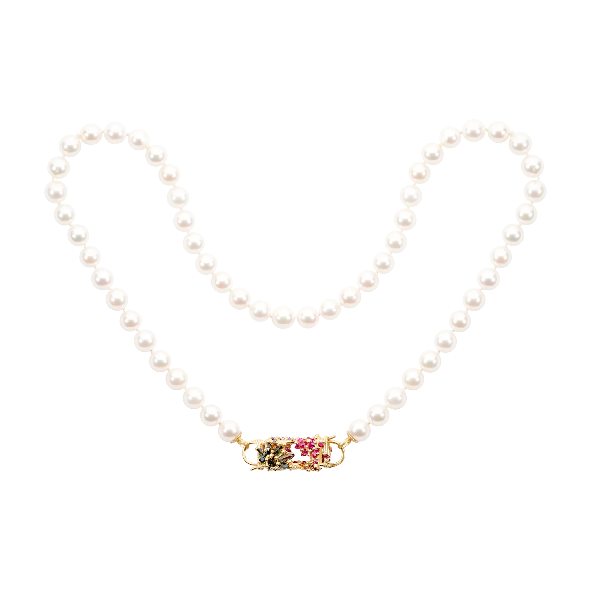 Rainbow Fontaine Box Clasp Pearl Necklace - 11296