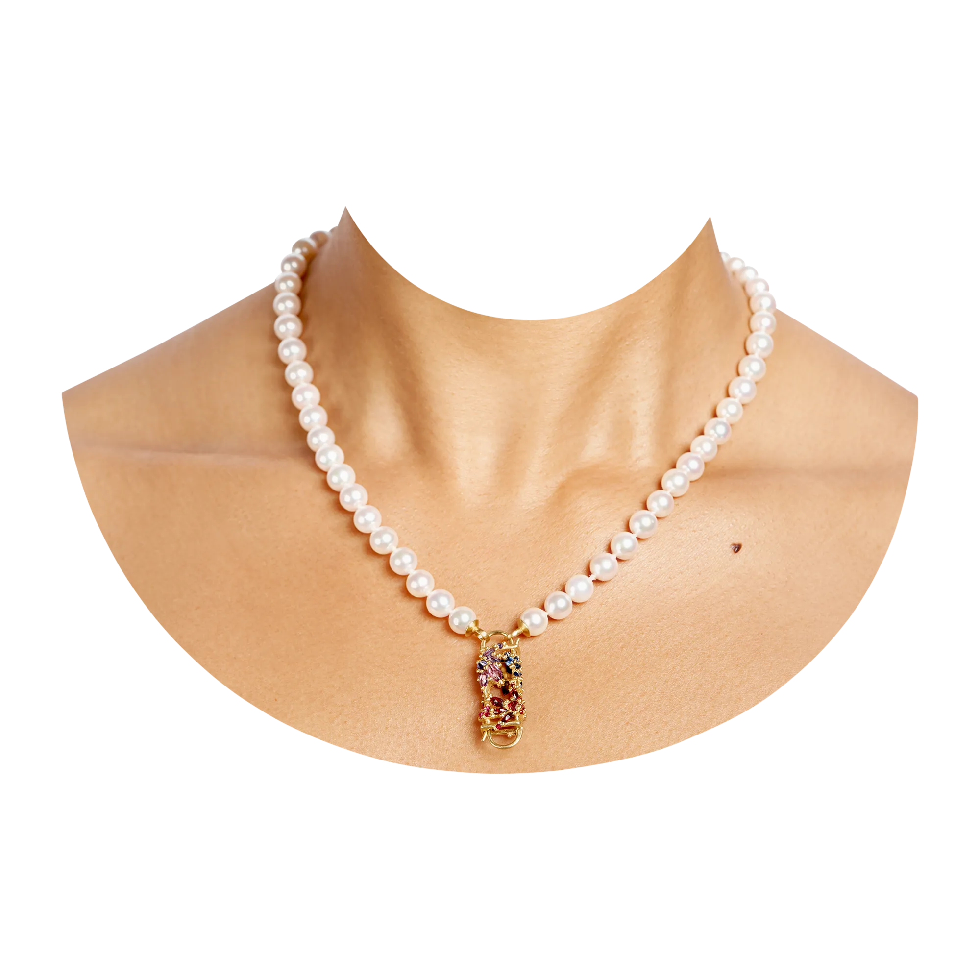 Rainbow Fontaine Box Clasp Pearl Necklace - 11296