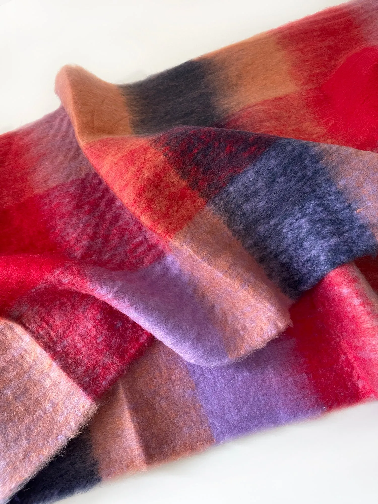 RED CHECKED WOOL RAINBOW BLANKET SCARF OVERSIZED WINTER SHAWL WRAP