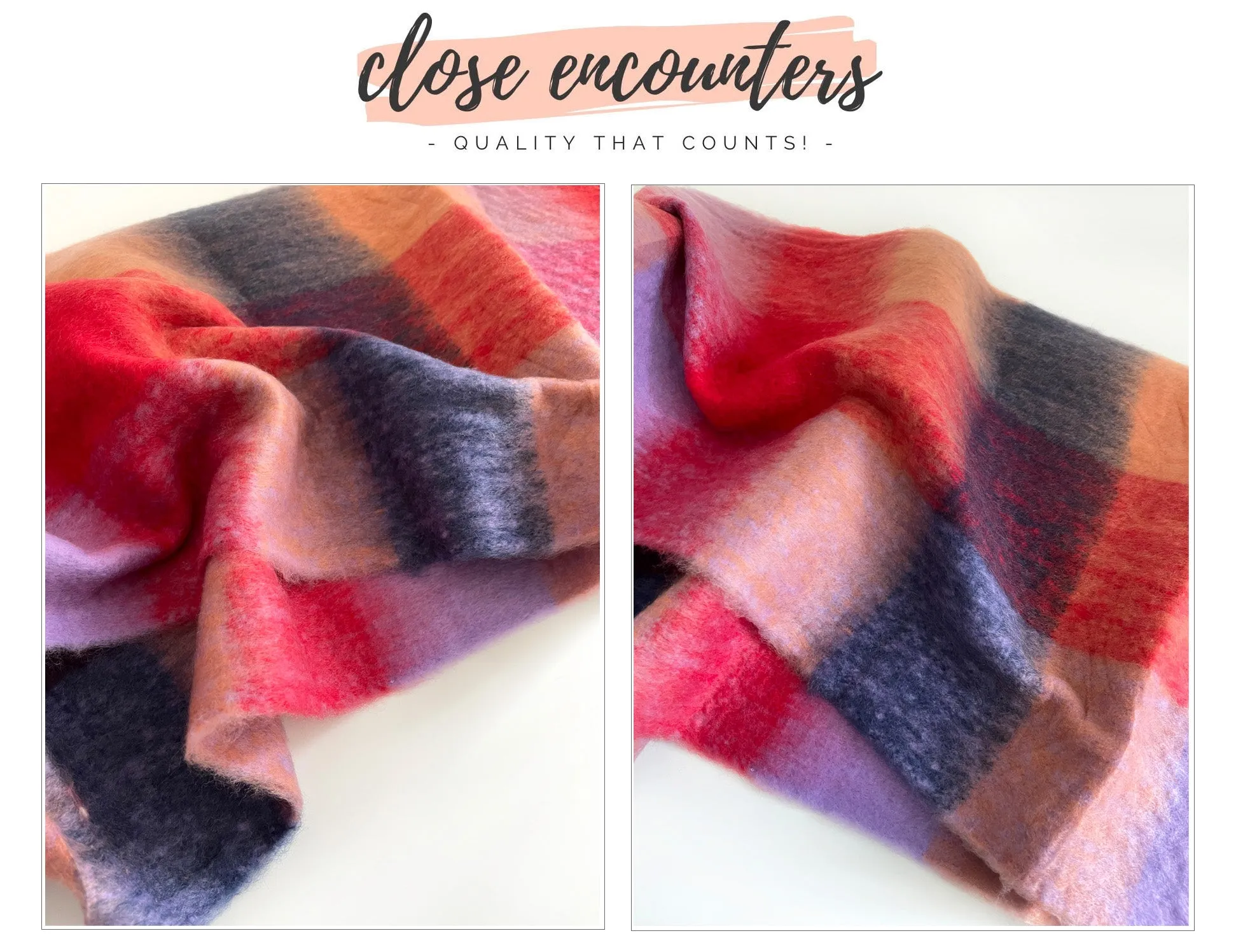 RED CHECKED WOOL RAINBOW BLANKET SCARF OVERSIZED WINTER SHAWL WRAP