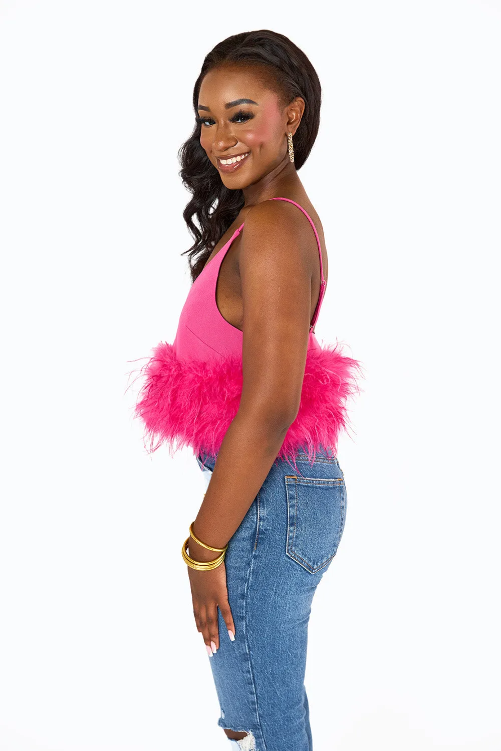 Reno Feather Tank Top - Fuchsia