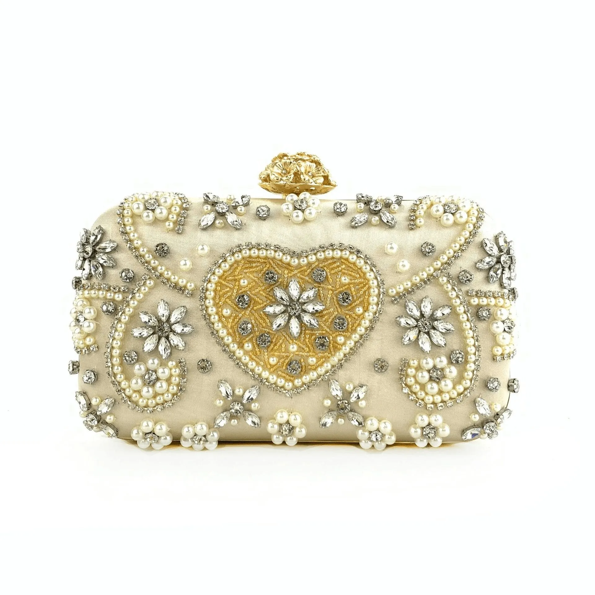 Rhinestone Flower Inlay Heart Pattern Clutch Square Evening Bag