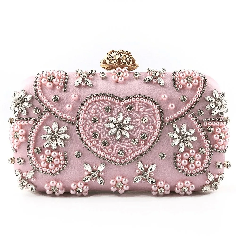 Rhinestone Flower Inlay Heart Pattern Clutch Square Evening Bag