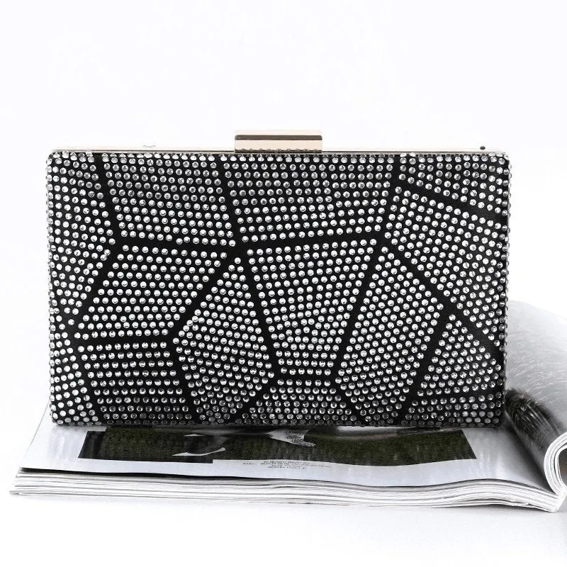 Rhinestone Inlay Color Blocking Clutch Square Evening Bag