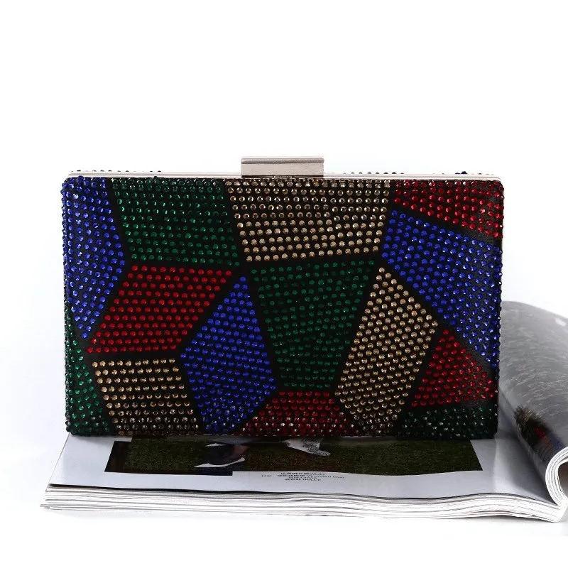 Rhinestone Inlay Color Blocking Clutch Square Evening Bag