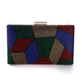 Rhinestone Inlay Color Blocking Clutch Square Evening Bag