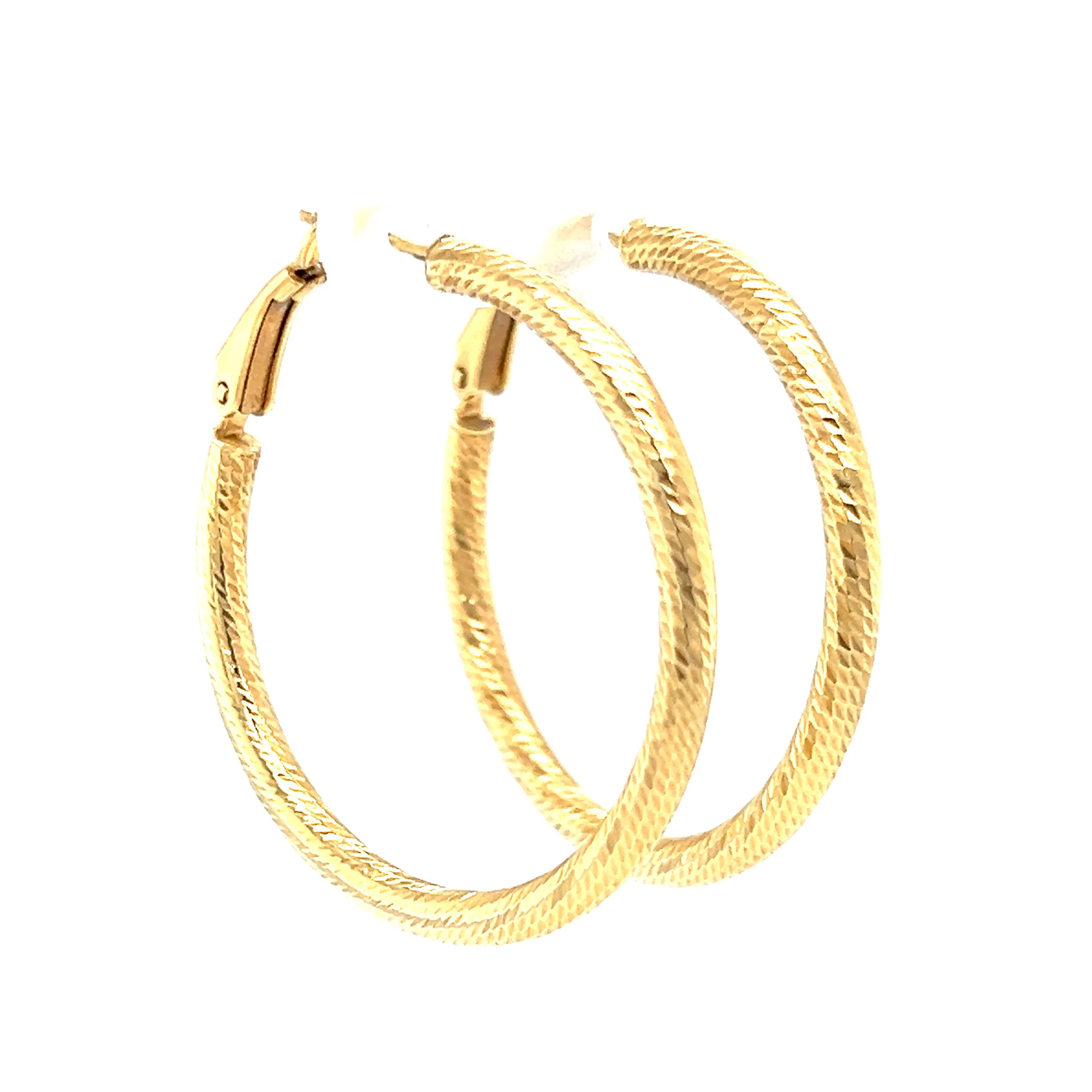 Round Hoop 30mm Earrings with Diamond-cut Finish in 10K Yellow Gold