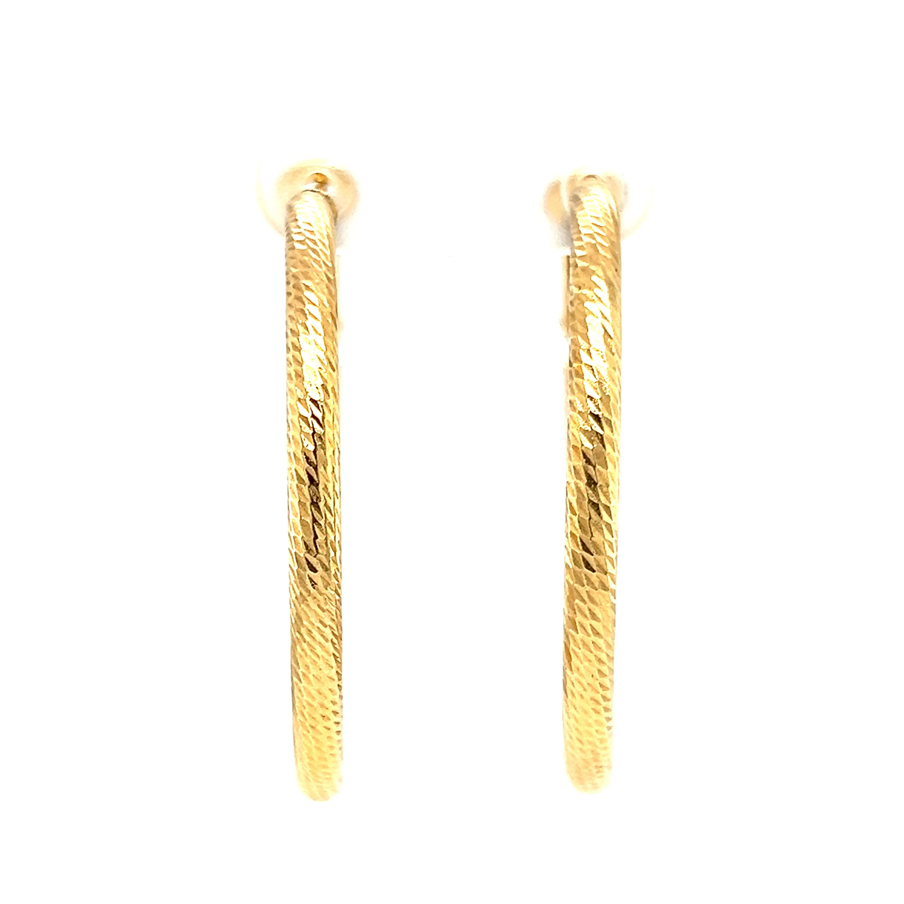 Round Hoop 30mm Earrings with Diamond-cut Finish in 10K Yellow Gold