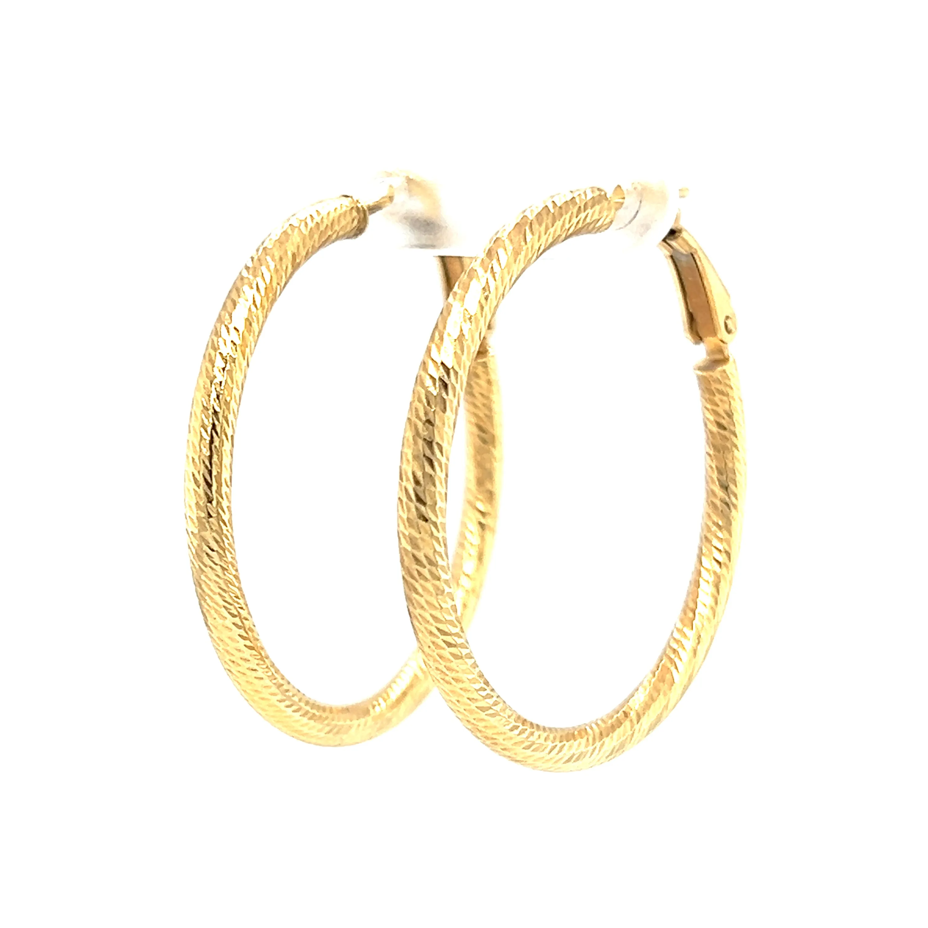 Round Hoop 30mm Earrings with Diamond-cut Finish in 10K Yellow Gold