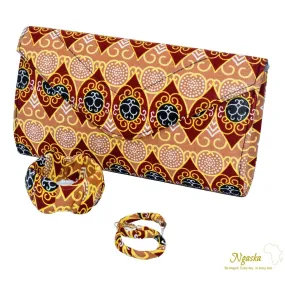 Salmon Colored Bohemian Fashion Drops Ankara Clutch, Earrings Set - S-CEB 7