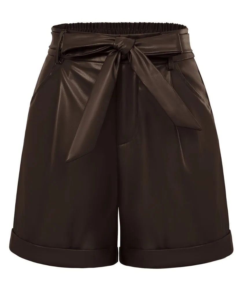 Seckill Offer⌛Leather High Waist Bow Elasticated Waist Shorts