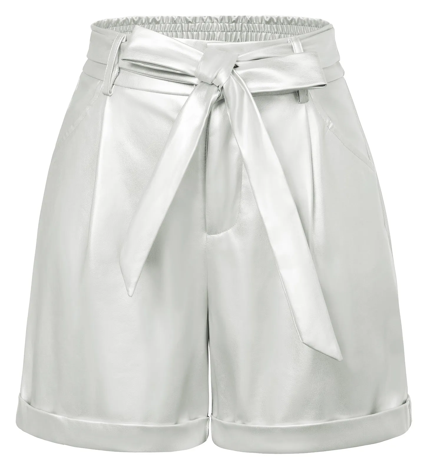 Seckill Offer⌛Leather High Waist Bow Elasticated Waist Shorts