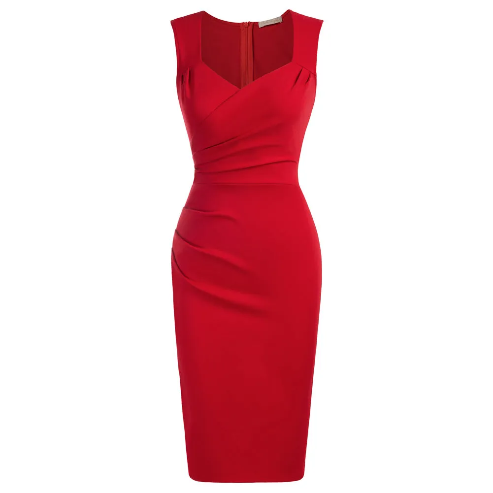 Seckill Offer⌛Vintage Ruched Bodycon Dress Sleeveless Surplice V-Neck Pencil Dress