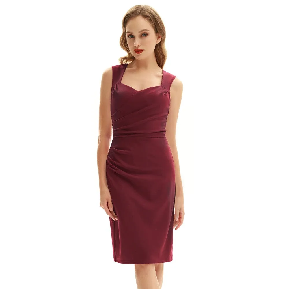 Seckill Offer⌛Vintage Ruched Bodycon Dress Sleeveless Surplice V-Neck Pencil Dress