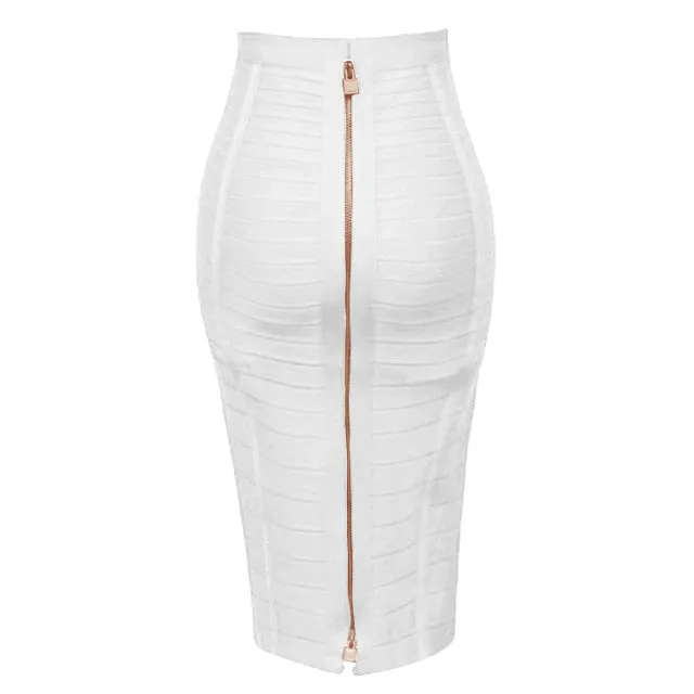 Sexy Solid Zip Up Bandage Skirt Women Elastic Bodycon Summer Pencil Skirt 58cm