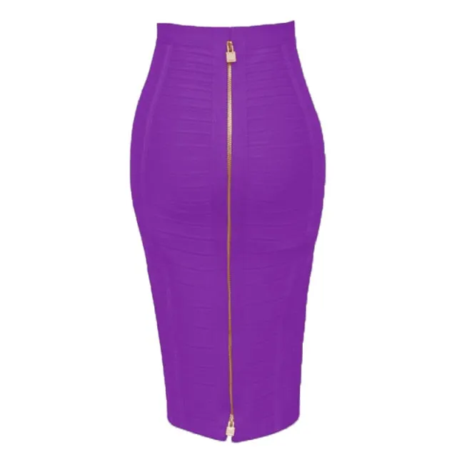 Sexy Solid Zip Up Bandage Skirt Women Elastic Bodycon Summer Pencil Skirt 58cm