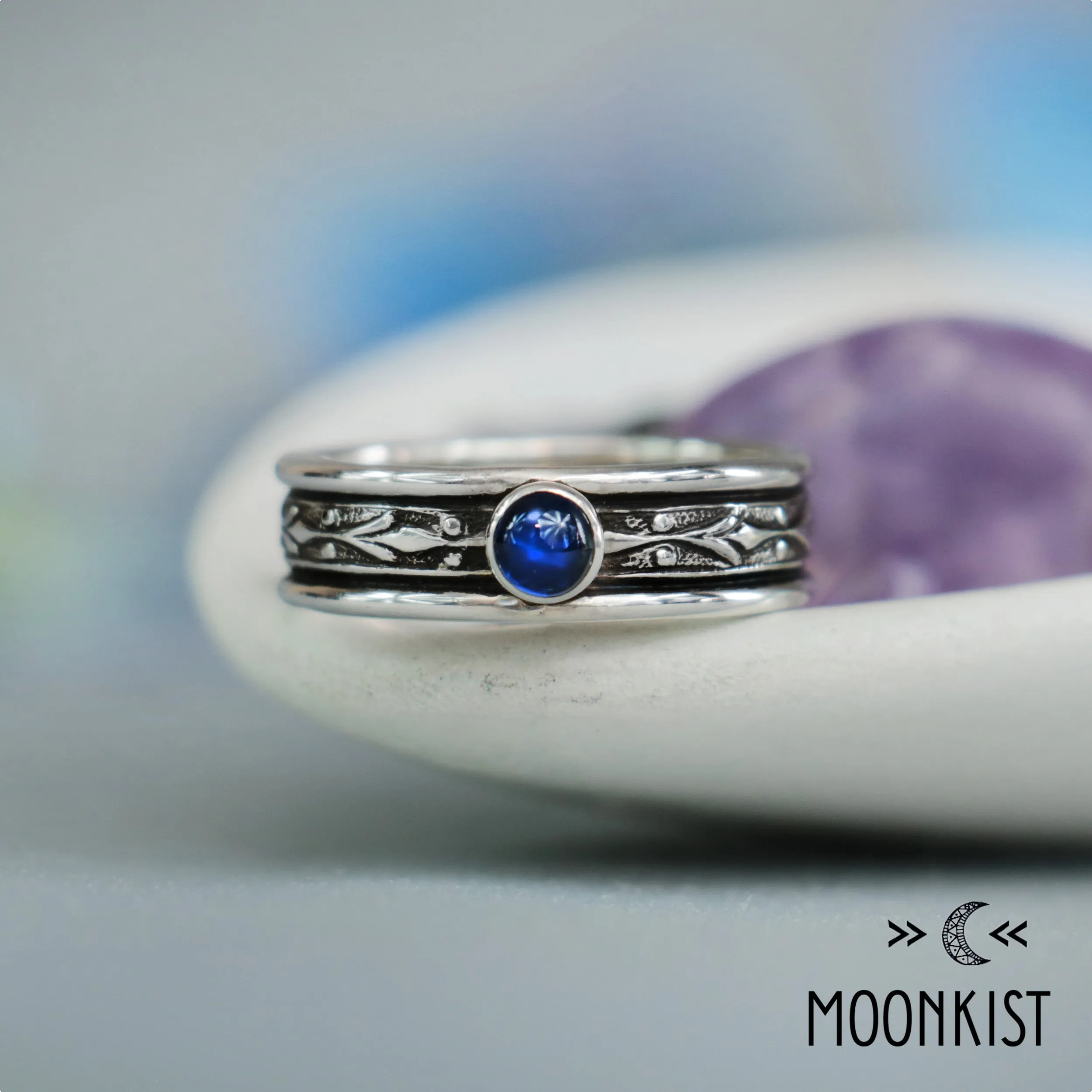 Silver Blue Sapphire Mens Engagement Ring | Moonkist Designs