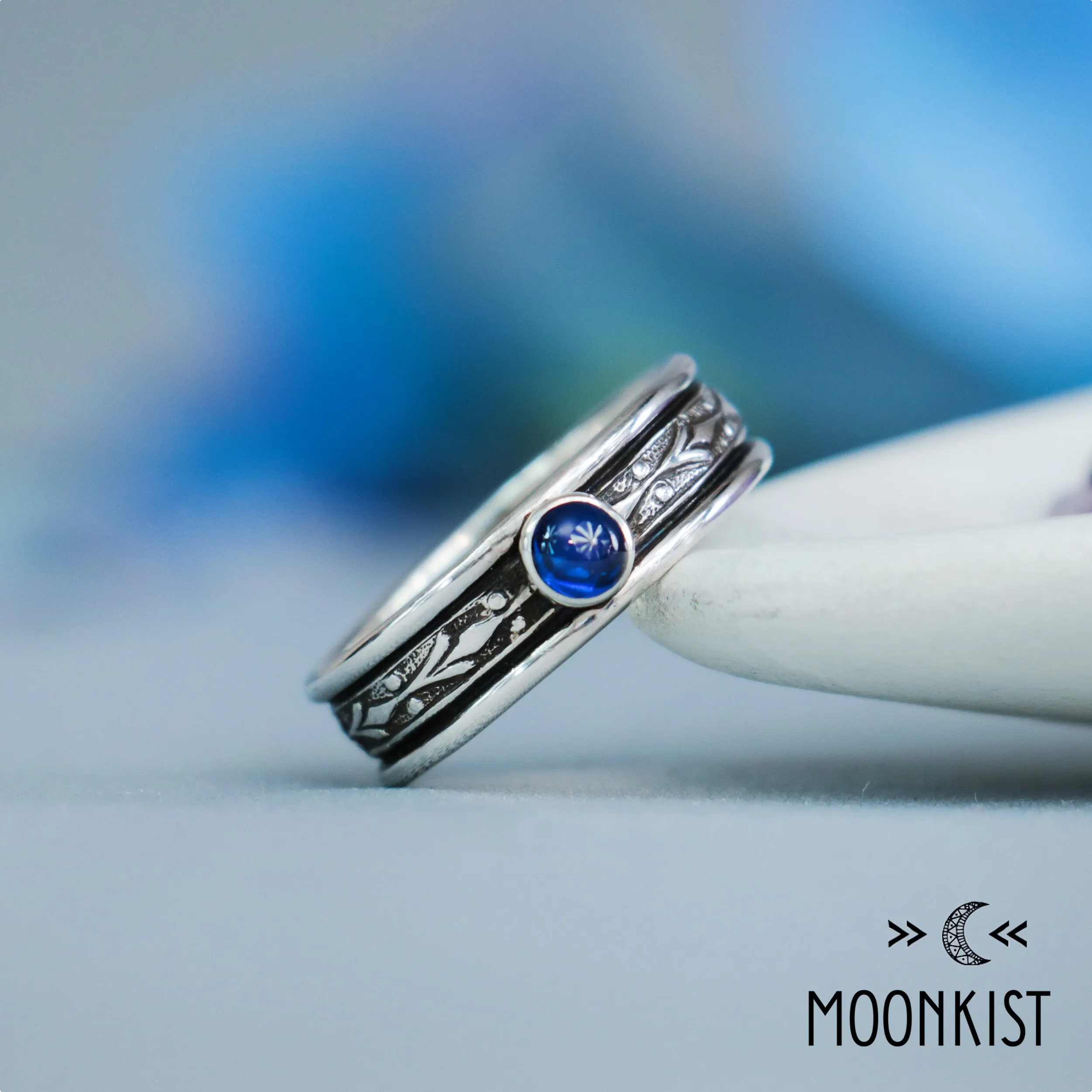 Silver Blue Sapphire Mens Engagement Ring | Moonkist Designs