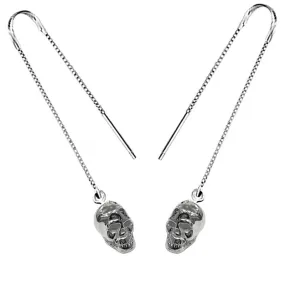 Silver Skull Threaders, Pull Through Skull Earrings