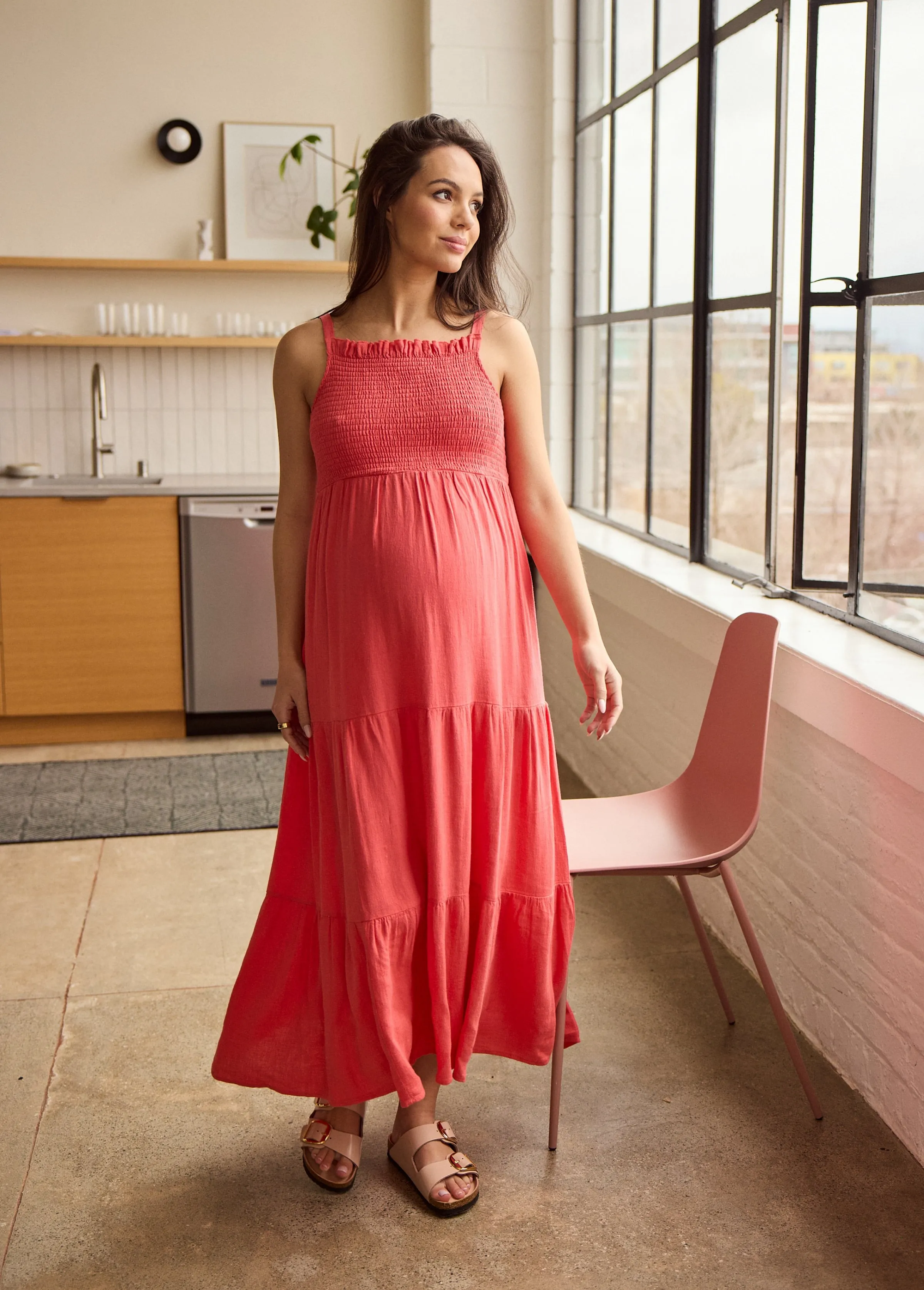 Smocked Maternity Maxi Dress