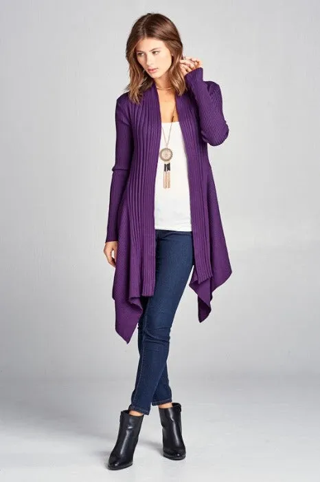 Soft Asymmetric Solid Rib Sweater Cardigan