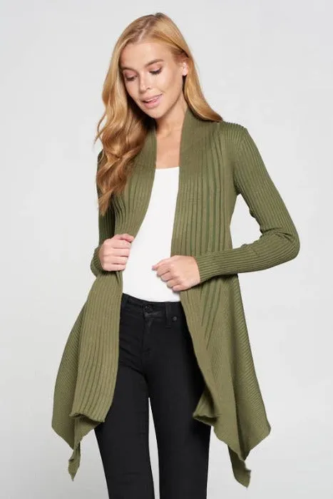 Soft Asymmetric Solid Rib Sweater Cardigan