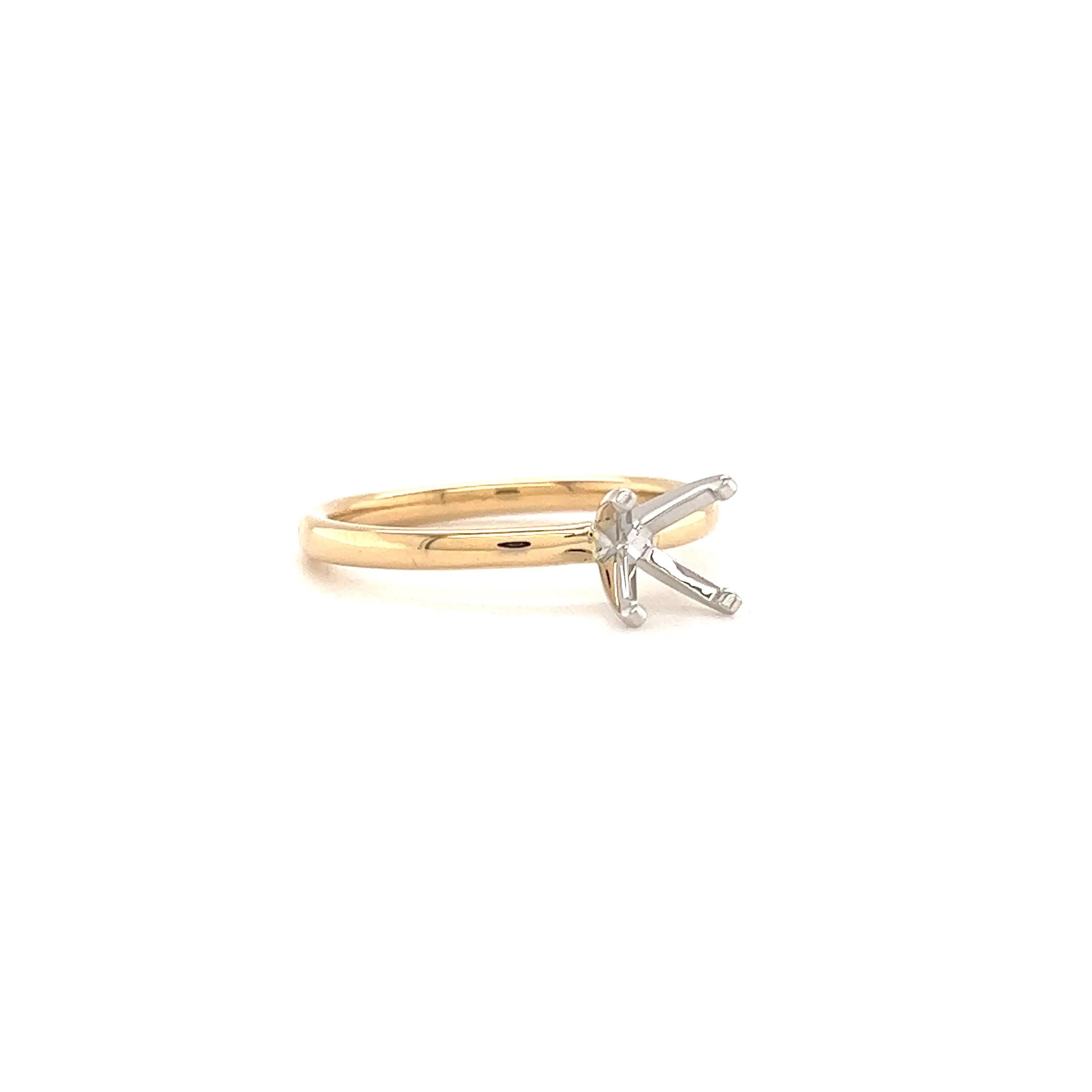 Solitaire Ring Setting with Four Prong Head in 14K Yellow Gold