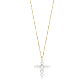 Sophie Bille Brahe - Petite Fellini Croix - Pendant Necklace with Pearls, Yellow Gold