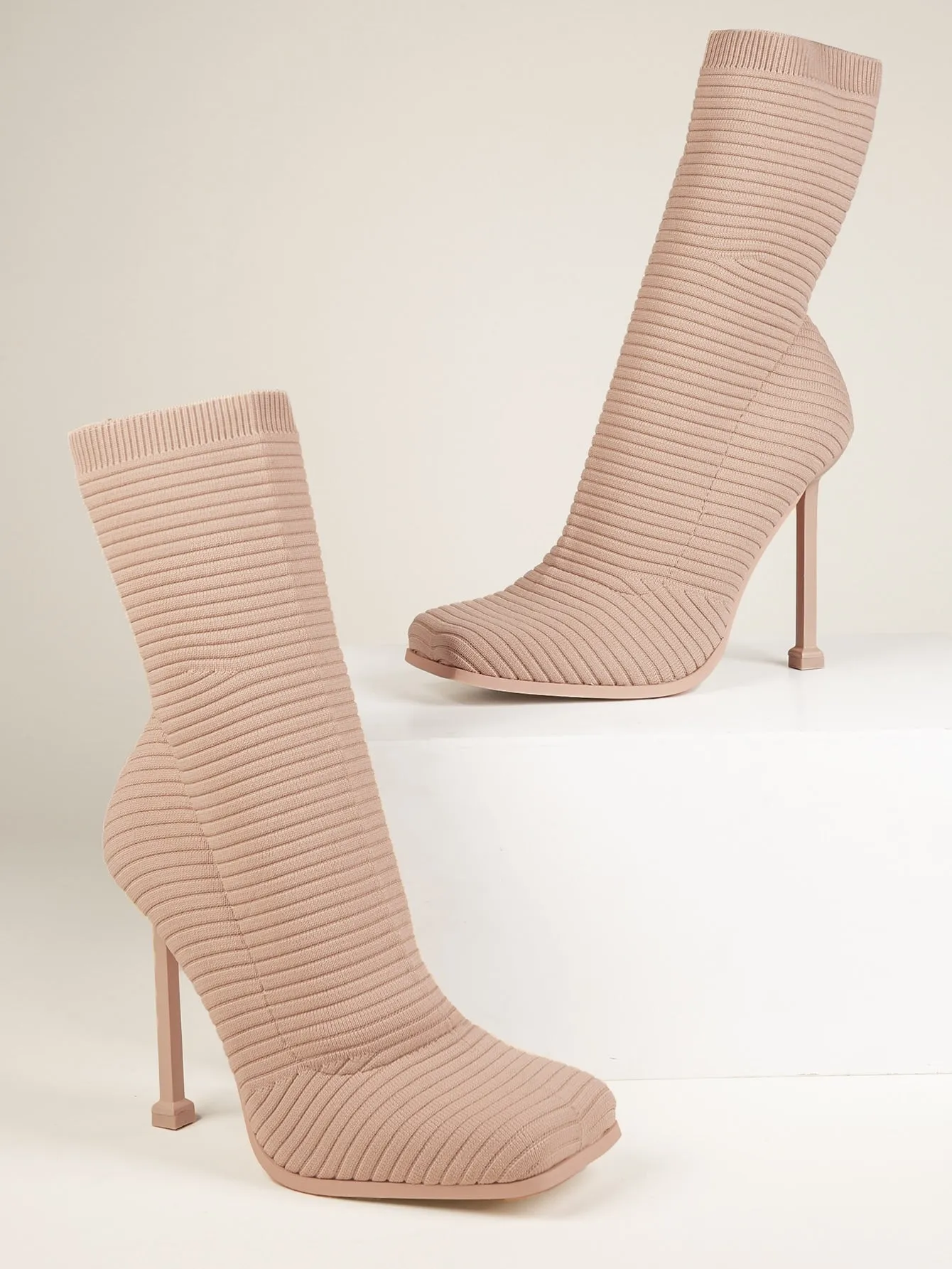 Square Toe Textured Stiletto Booties