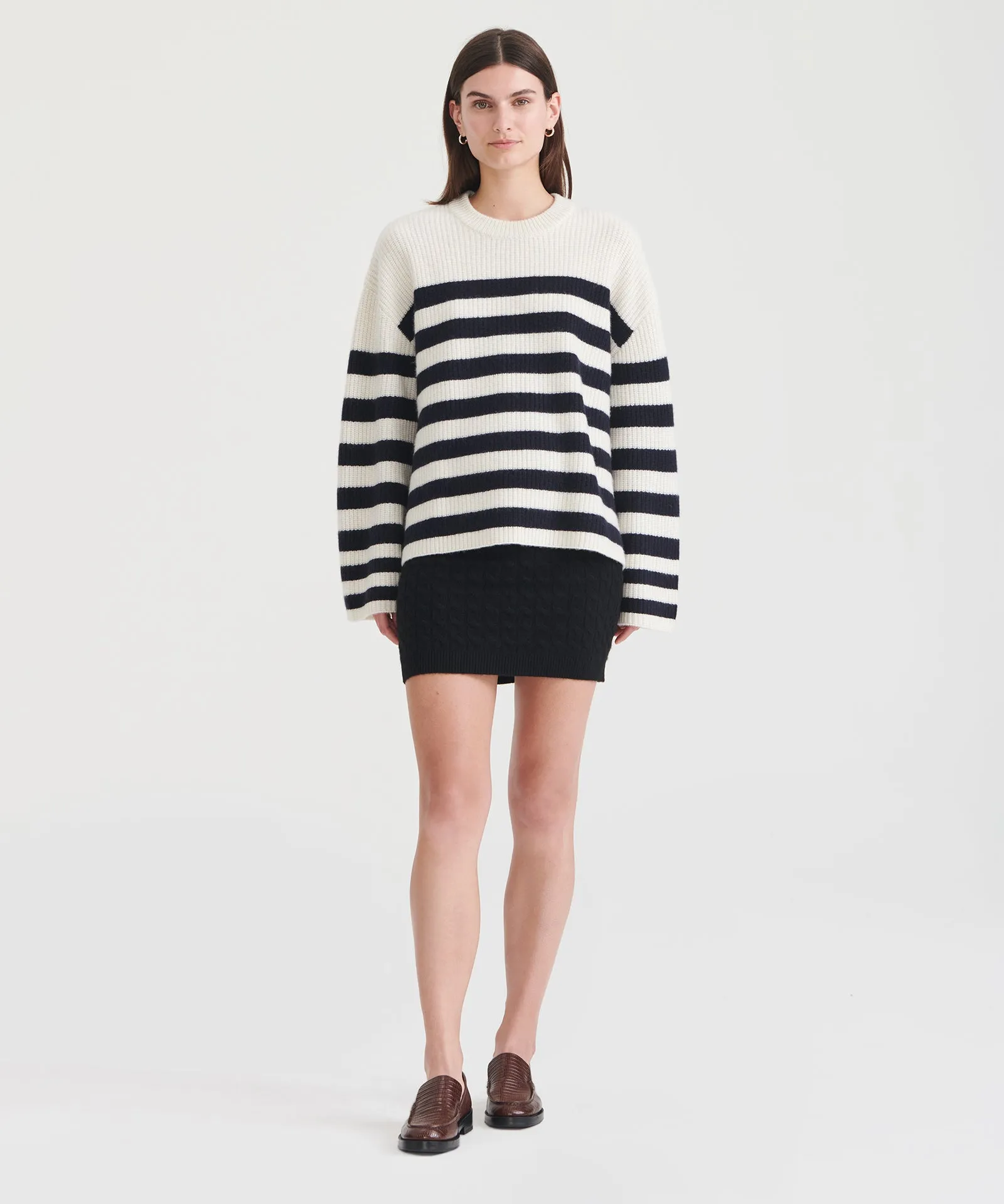 Super Luxe Cashmere Striped Crewneck