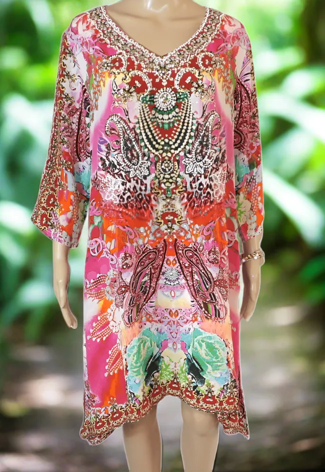 Tegan Silk Hand beaded Tunic Dress by Fashion Spectrum