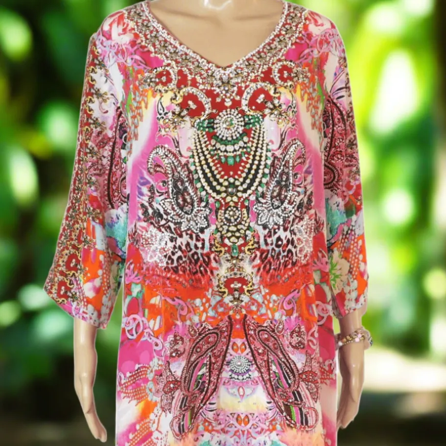 Tegan Silk Hand beaded Tunic Dress by Fashion Spectrum