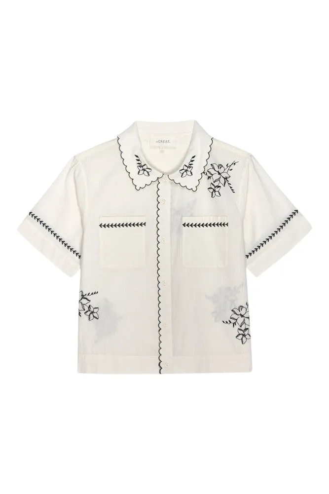 The Great Bowling Shirt with Hanky Embroidery in Cream