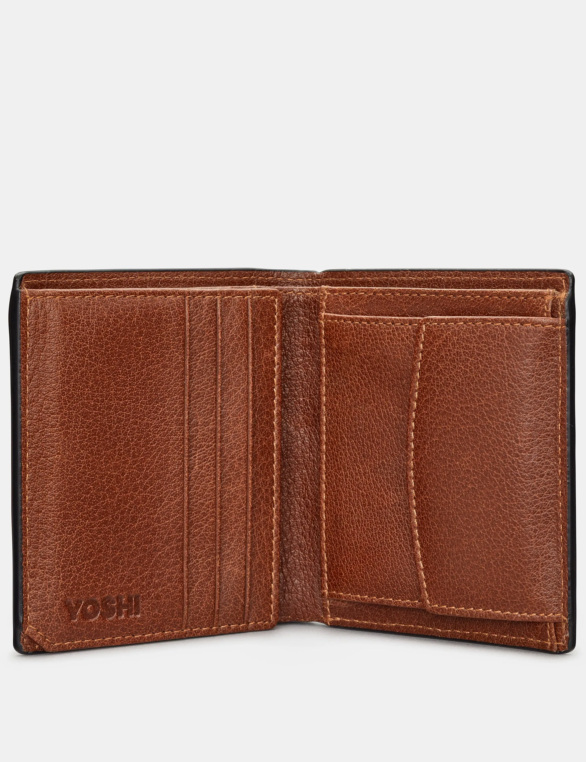 Two Fold Brown Leather Coin Pocket Wallet