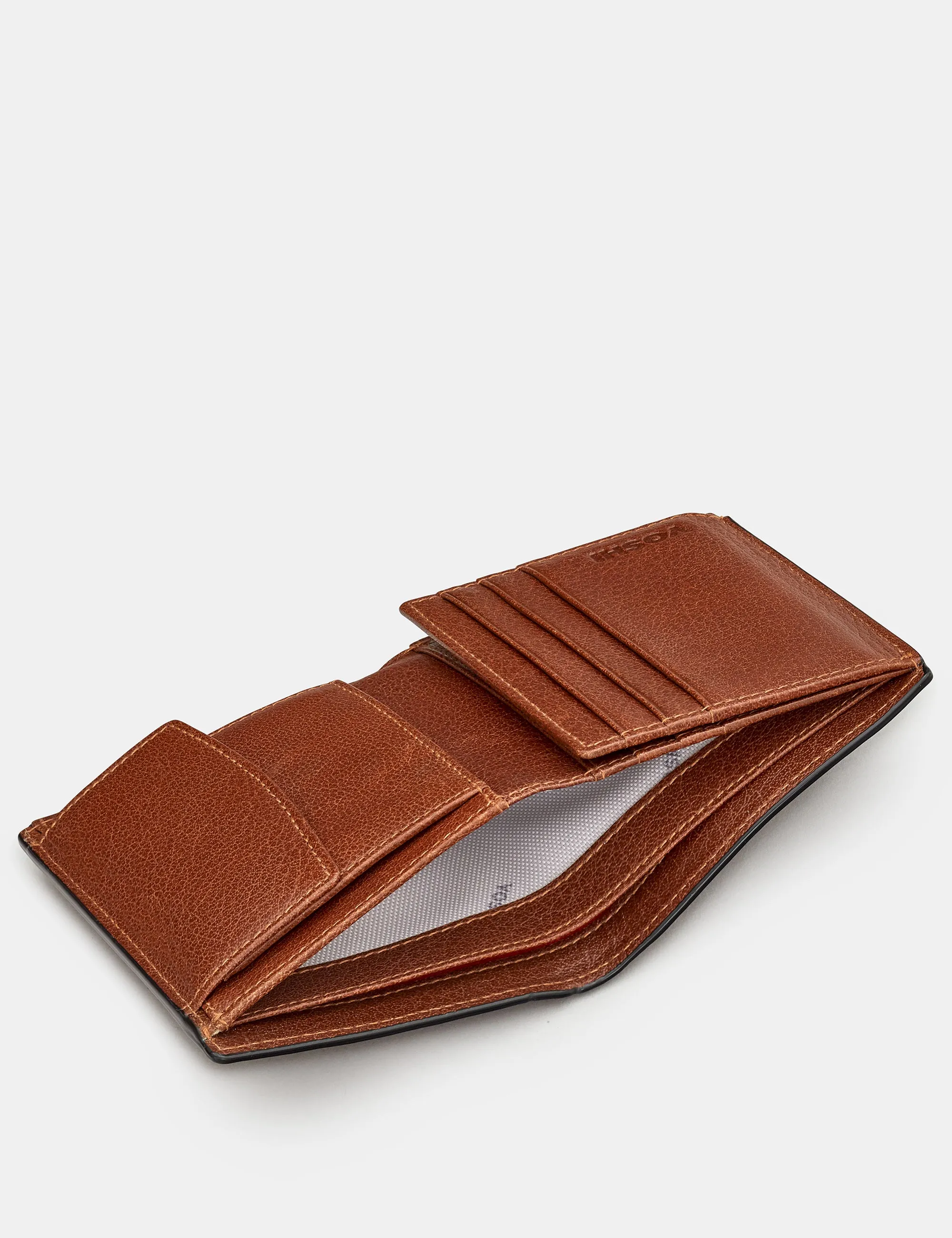 Two Fold Brown Leather Coin Pocket Wallet