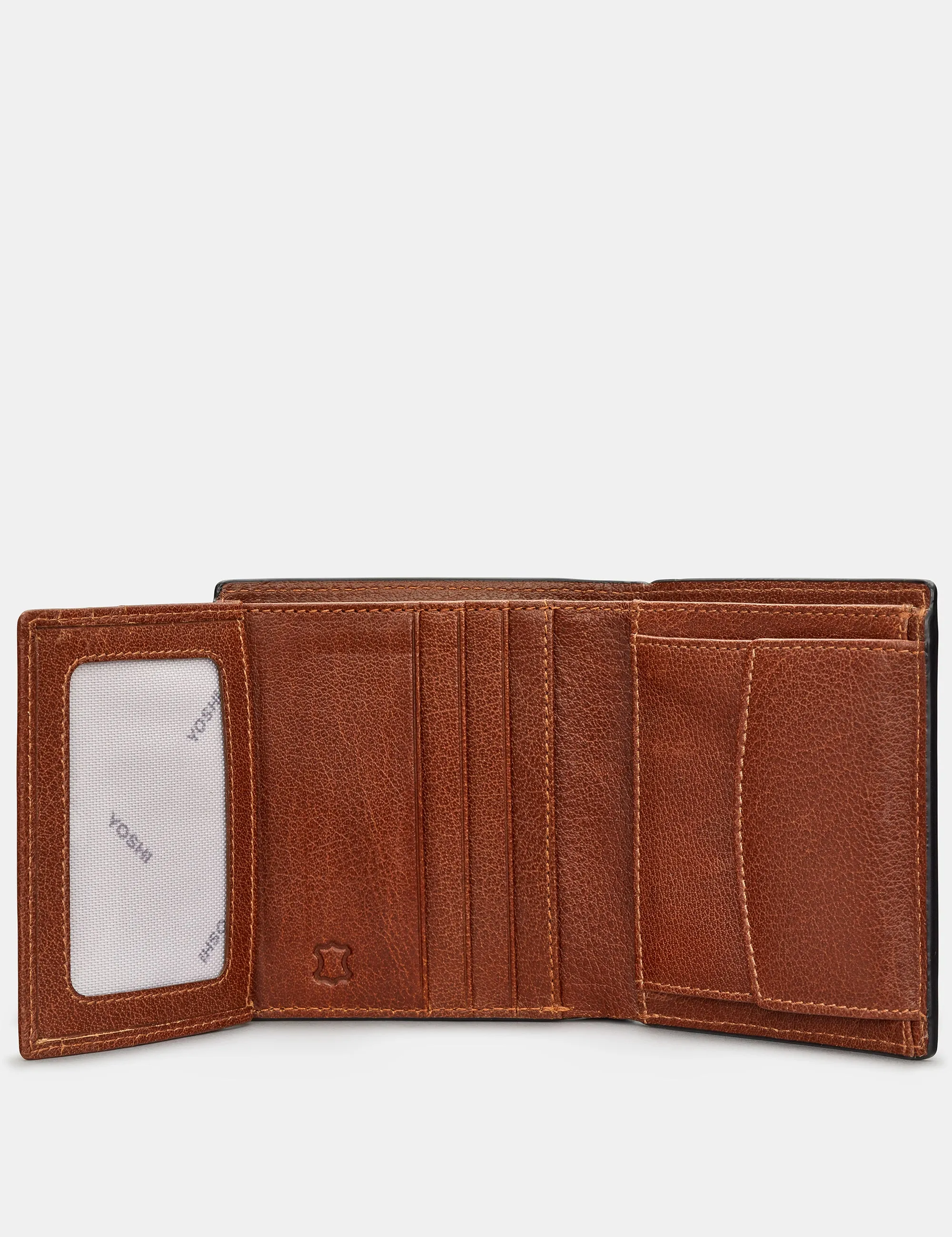 Two Fold Brown Leather Coin Pocket Wallet