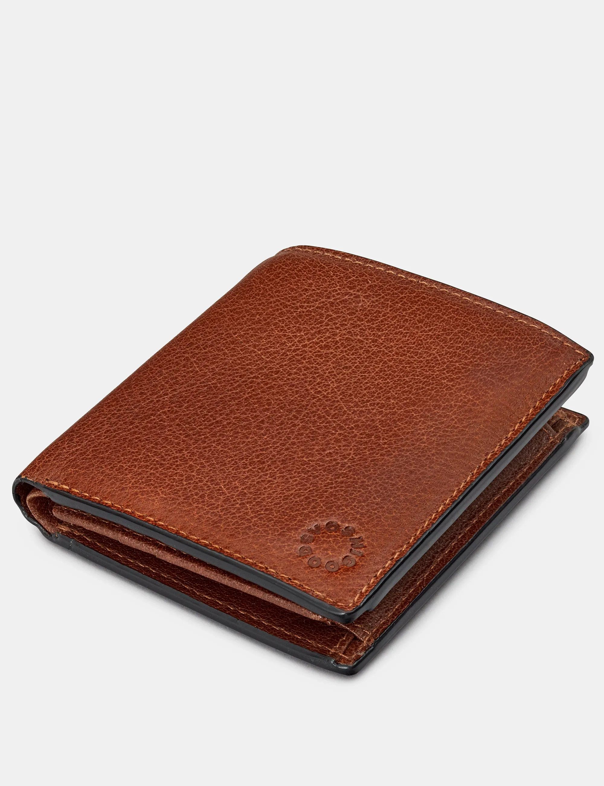 Two Fold Brown Leather Coin Pocket Wallet