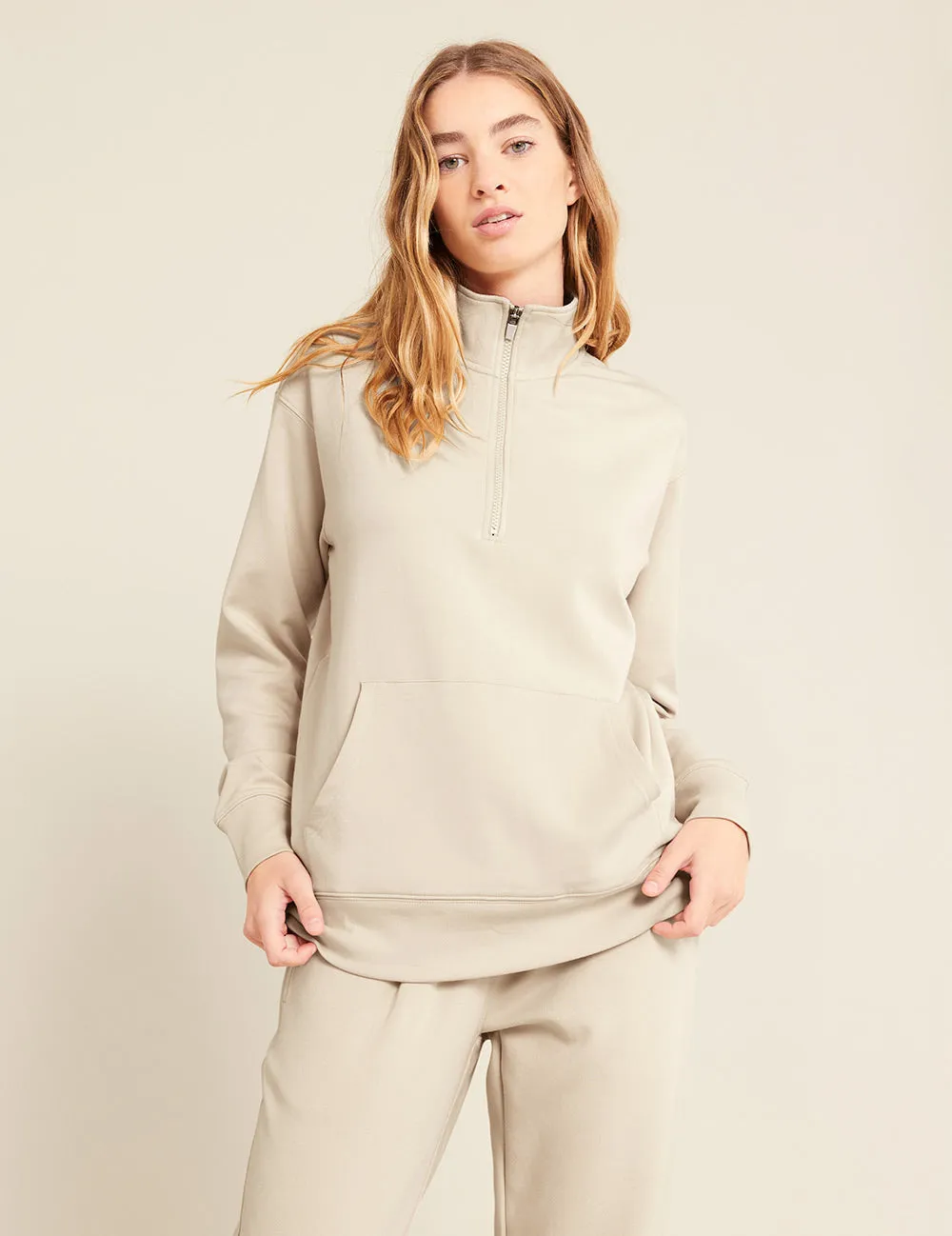 Unisex Quarter Zip Sweater - Sand