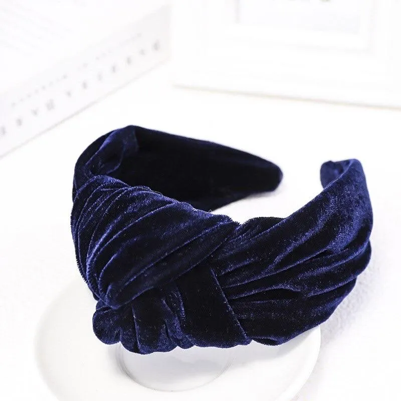 Velvet Oversized Knot Headband Navy